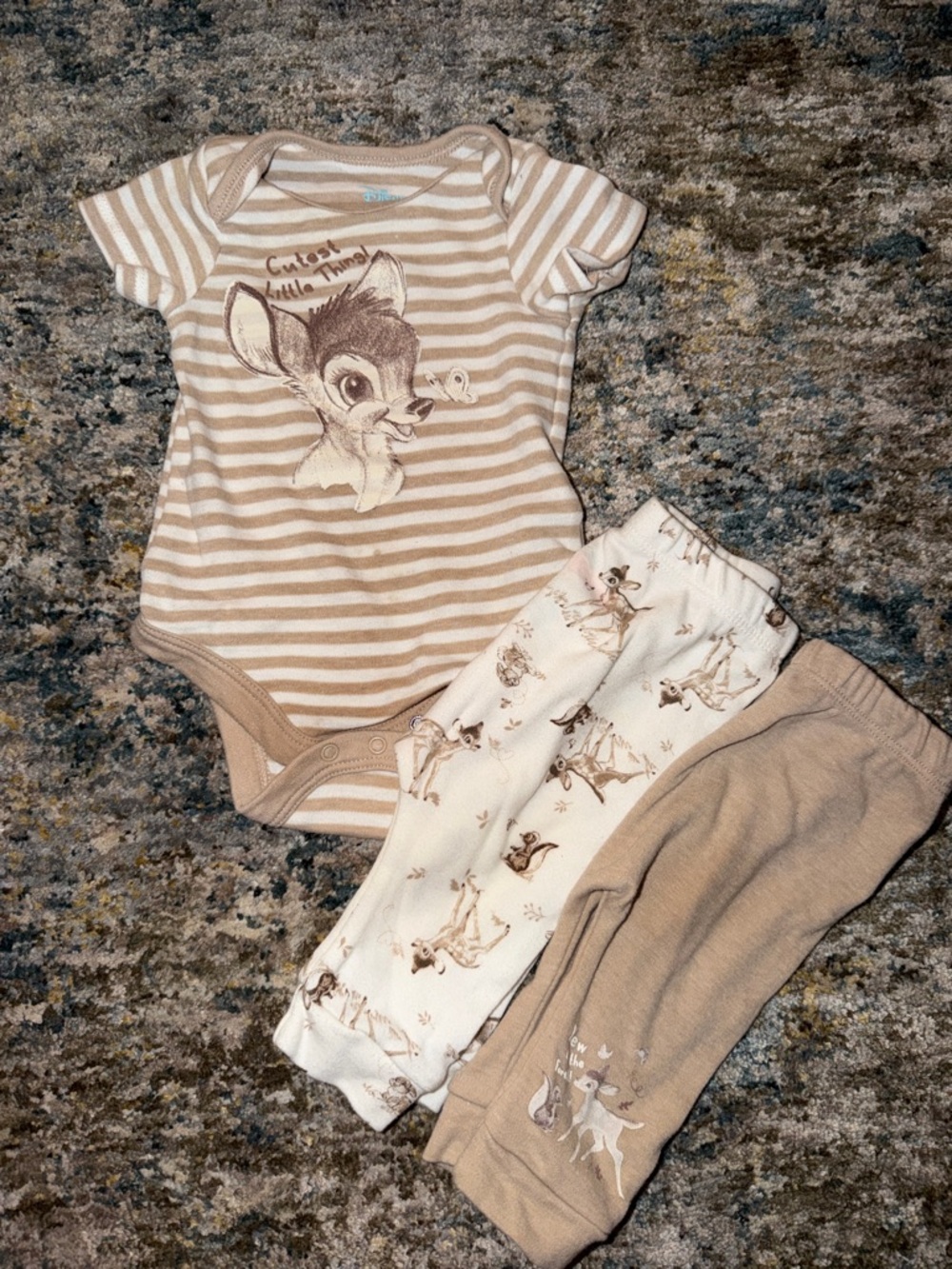 Disney Baby Beige & White Bambi Matching Set- 0-3 months